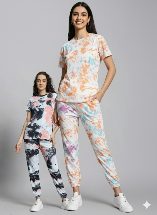 Casual Tie Dye Printed Nightsuit Set for Women (T-Shirt &amp; Pyjama)