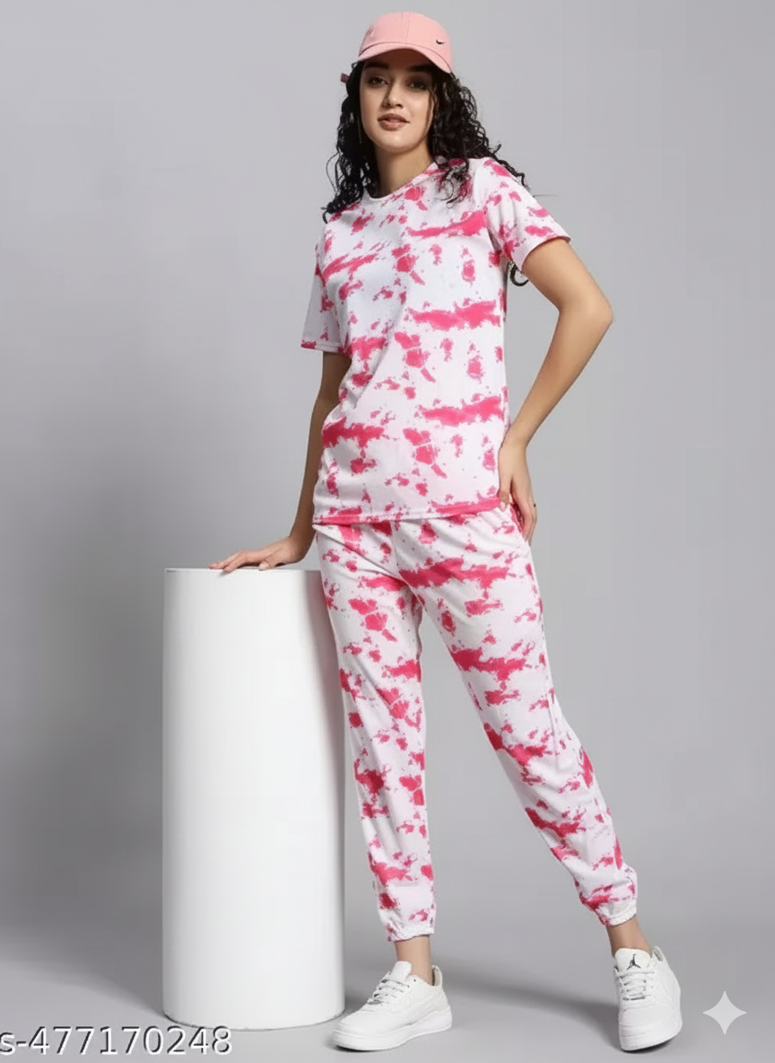 Casual Tie Dye Printed Nightsuit Set for Women (T-Shirt &amp; Pyjama)