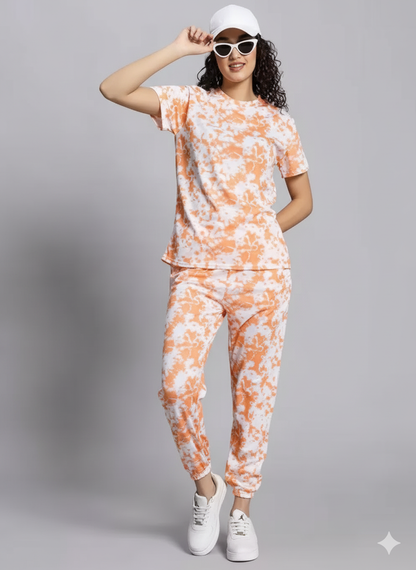 Casual Tie Dye Printed Nightsuit Set for Women (T-Shirt &amp; Pyjama)