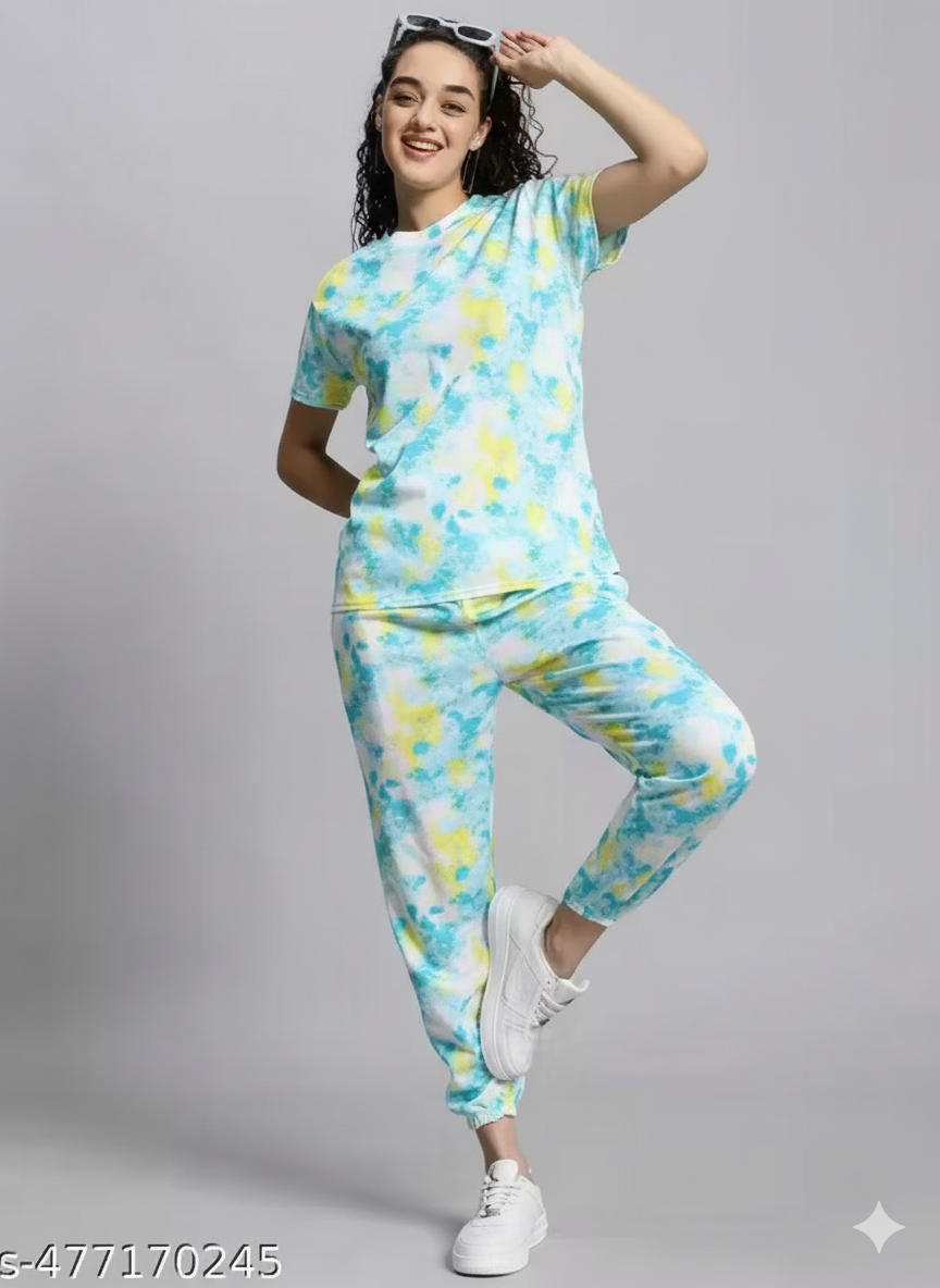 Casual Tie Dye Printed Nightsuit Set for Women (T-Shirt &amp; Pyjama)