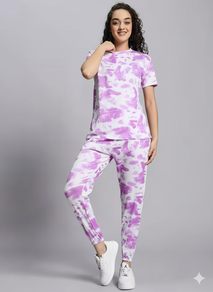 Casual Tie Dye Printed Nightsuit Set for Women (T-Shirt &amp; Pyjama)