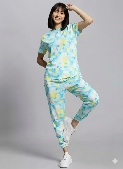 Casual Tie Dye Printed Nightsuit Set for Women (T-Shirt &amp; Pyjama)