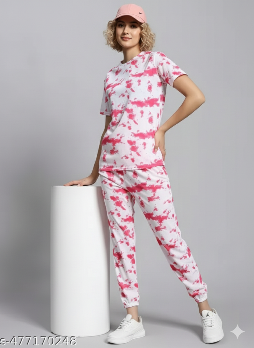 Casual Tie Dye Printed Nightsuit Set for Women (T-Shirt &amp; Pyjama)