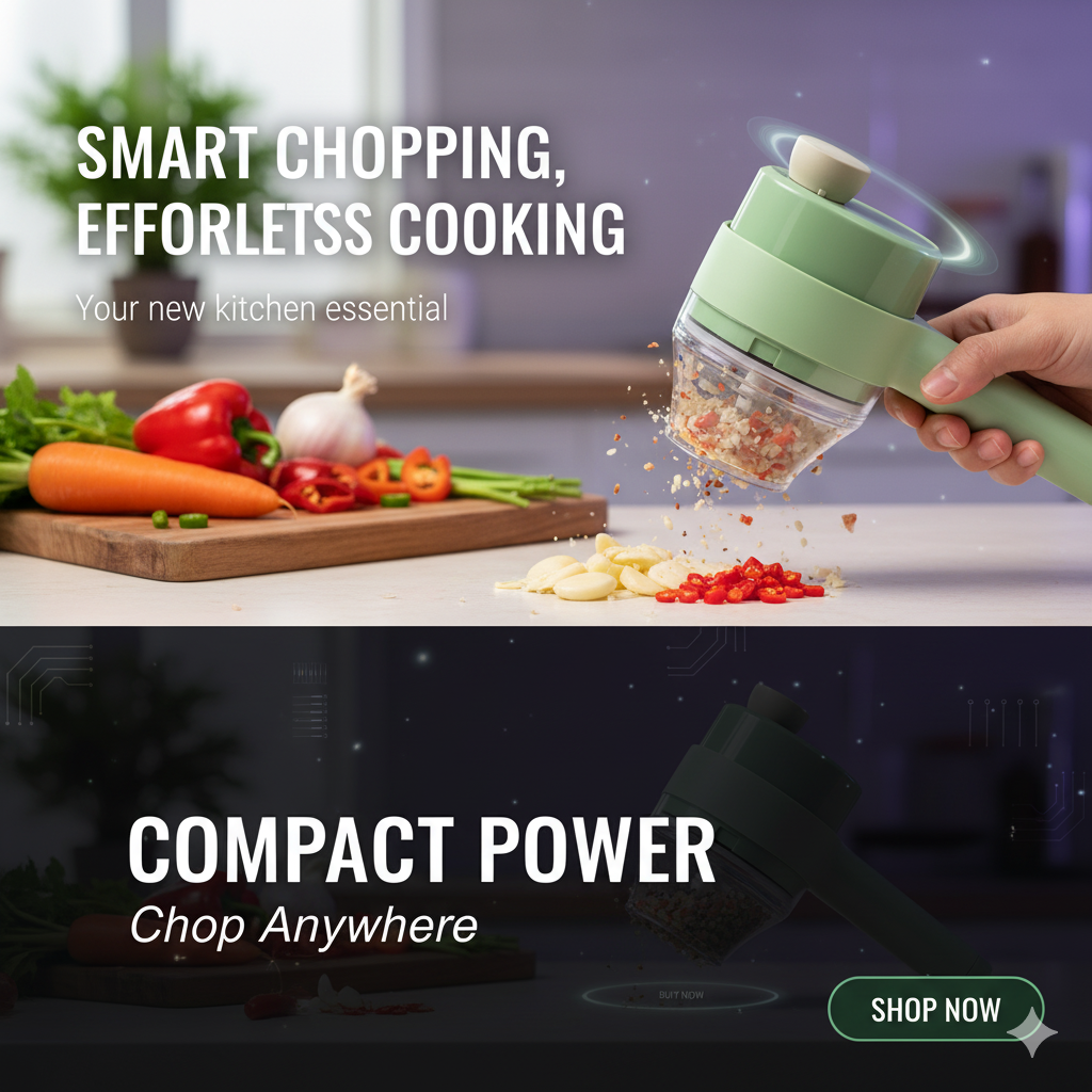 4-in-1 Portable Electric Vegetable Cutter Set – Your Smart Kitchen Assistant!